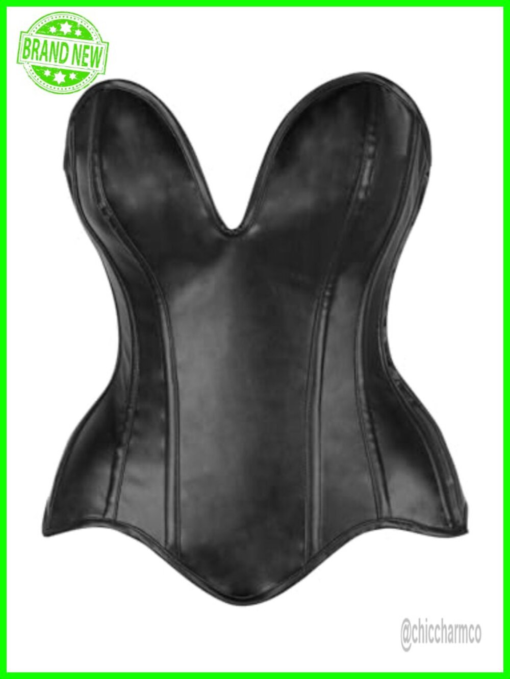 Steel Boned Faux Leather Plunge Overbust Corset Top Drawer